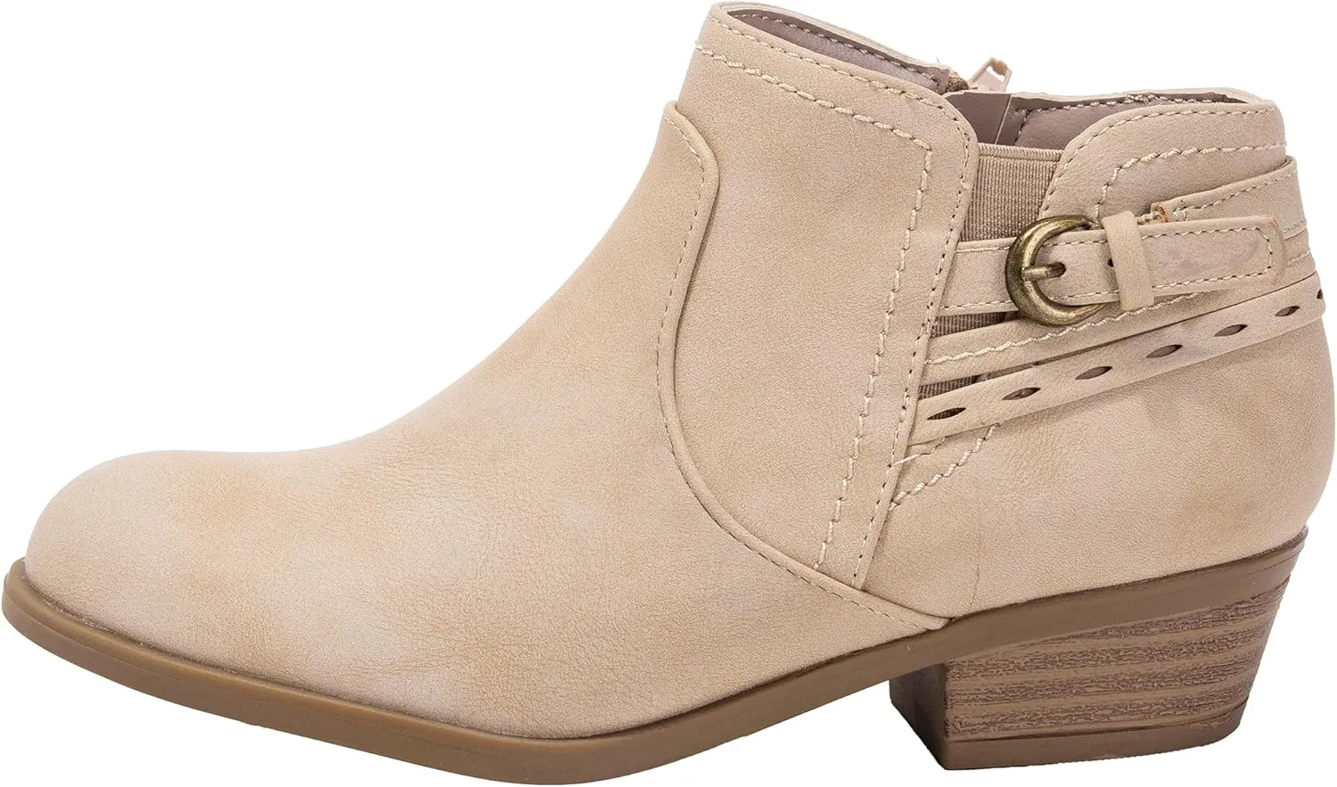 ~ RICO-2 ~ Girls Ankle Booties Boots Low 1 Inch Heel Side Zipper Side Buckle Western Style