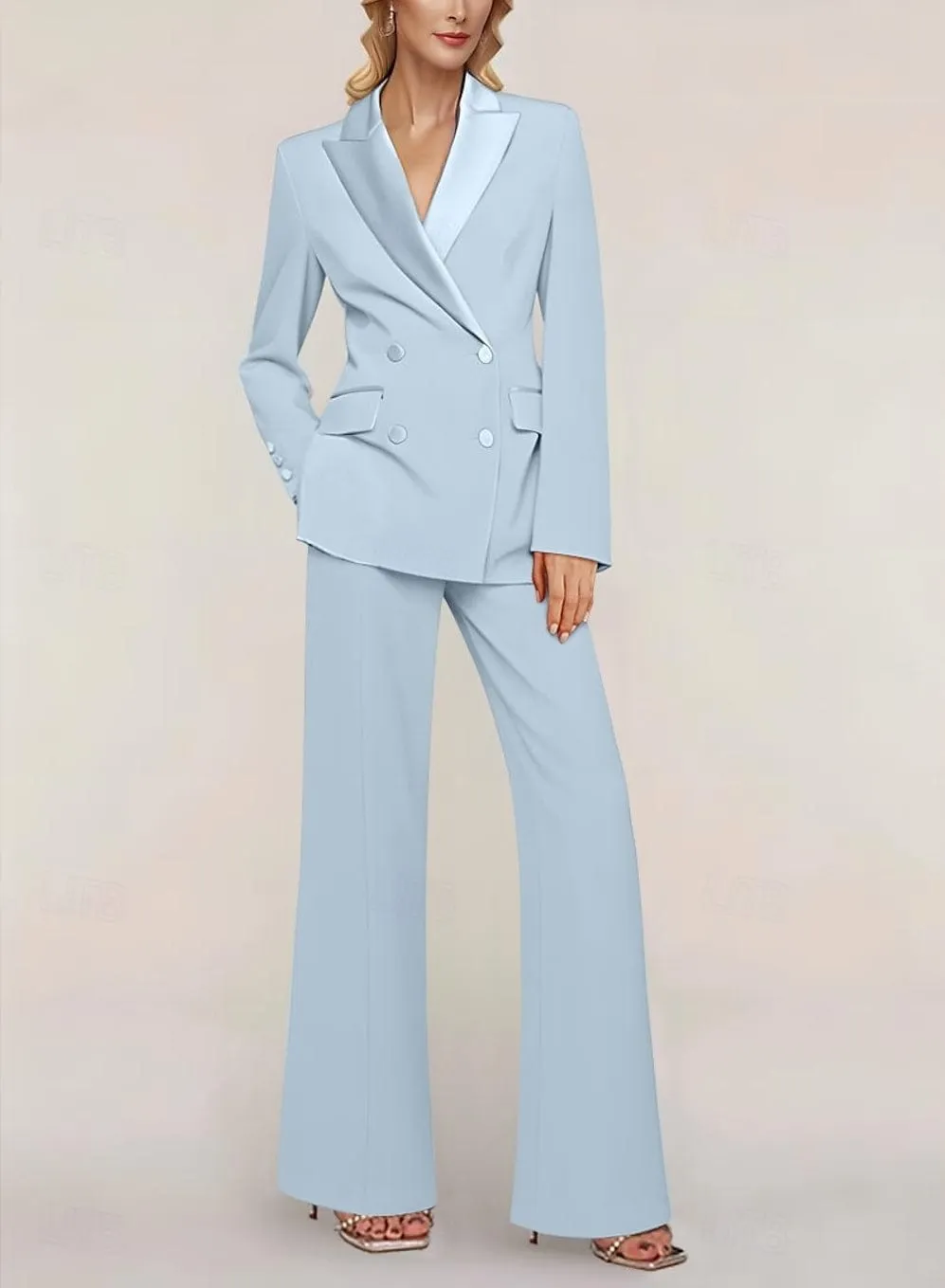 2 Piece Elegant Suit Double Breasted Peak Lapel Slim Fit Women Suit