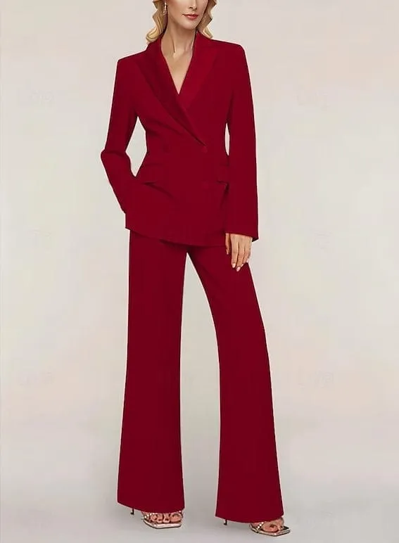 2 Piece Elegant Suit Double Breasted Peak Lapel Slim Fit Women Suit