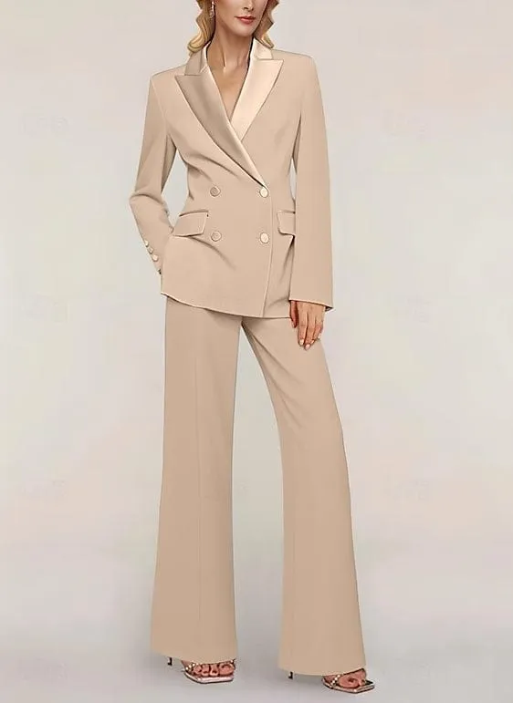 2 Piece Elegant Suit Double Breasted Peak Lapel Slim Fit Women Suit