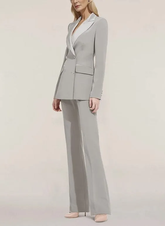 2 Piece Elegant Suit Double Breasted Peak Lapel Slim Fit Women Suit