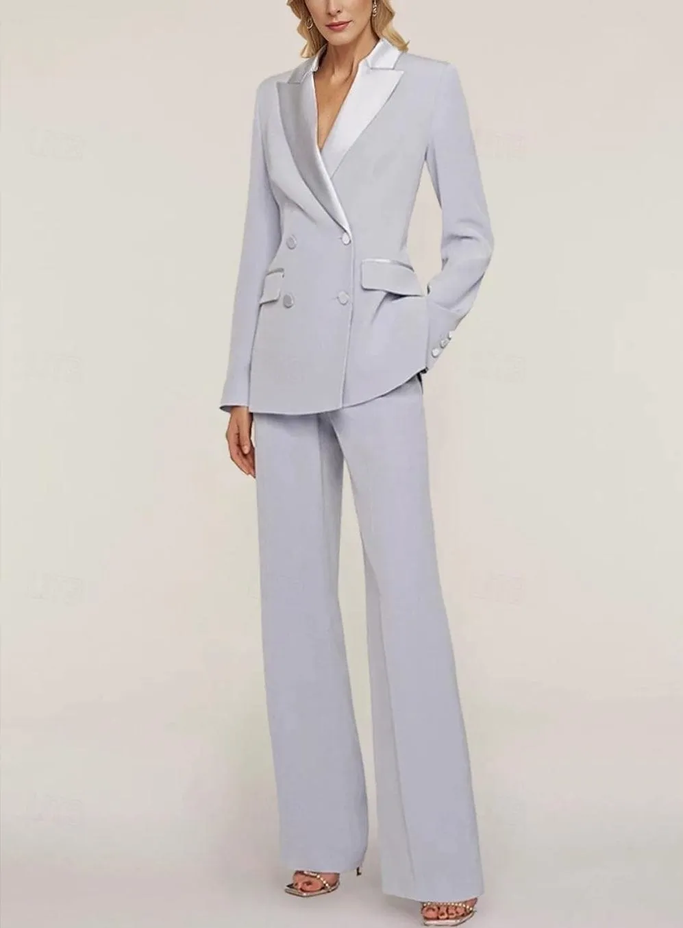 2 Piece Elegant Suit Double Breasted Peak Lapel Slim Fit Women Suit