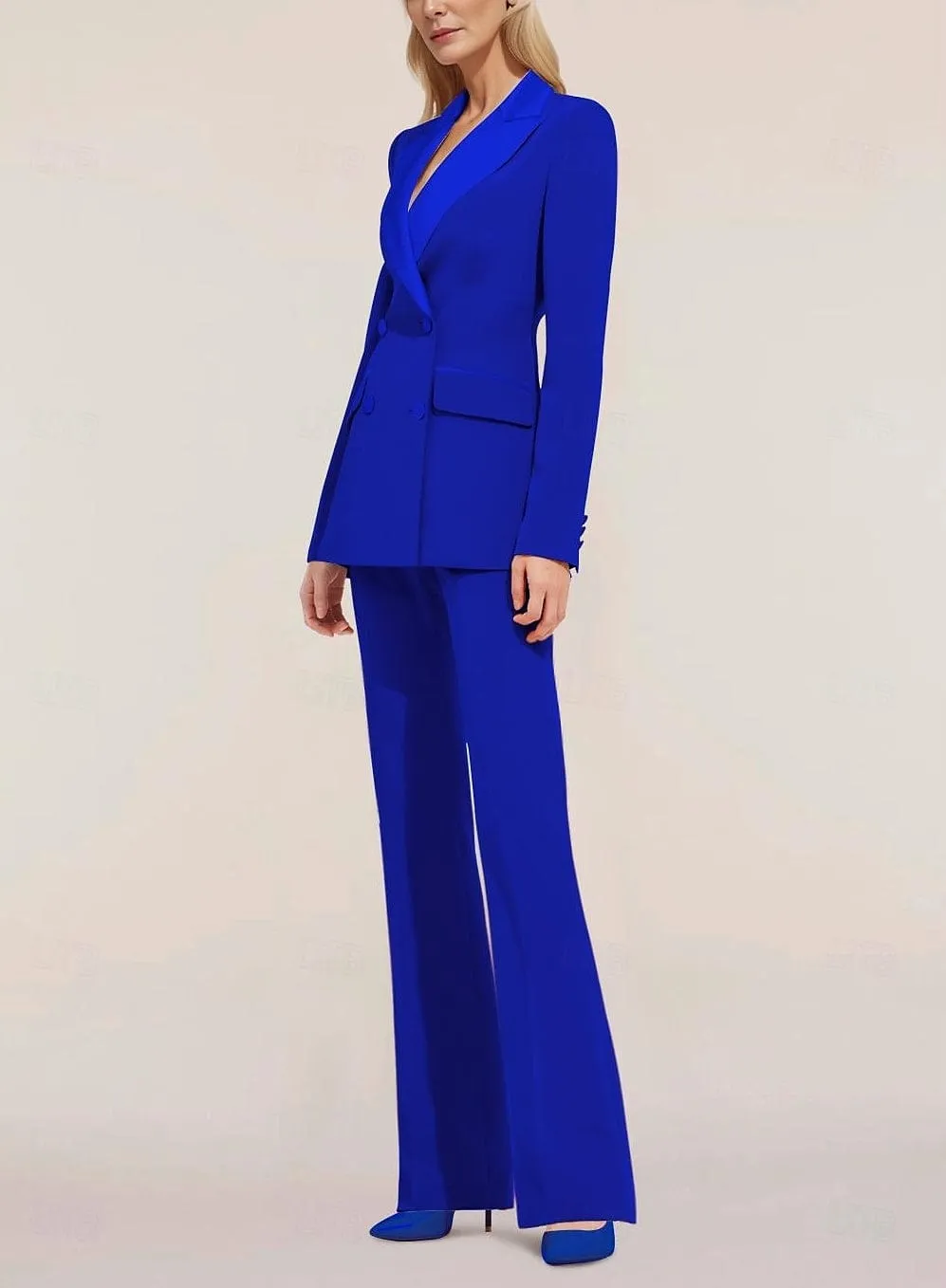 2 Piece Elegant Suit Double Breasted Peak Lapel Slim Fit Women Suit