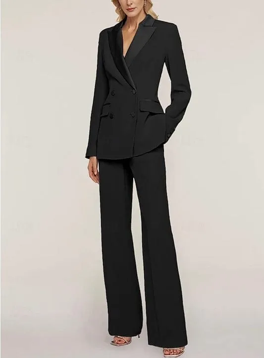 2 Piece Elegant Suit Double Breasted Peak Lapel Slim Fit Women Suit