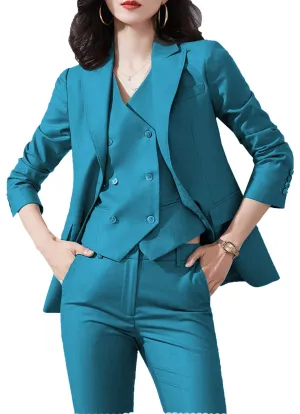 3 Piece Business Casual Slim Fit Peak Lapel Women Suit (Blazer Vest Pants)