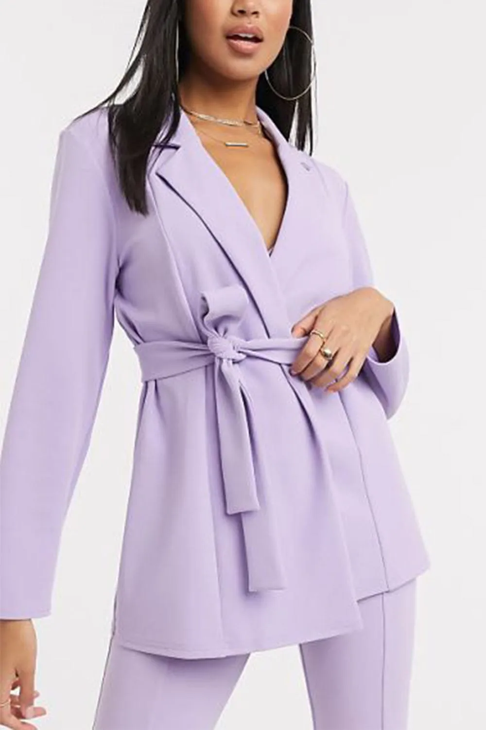 3 Piece Buttonless Peak Lapel Belted Waist Women's Suit (Blazer Vest Pants)