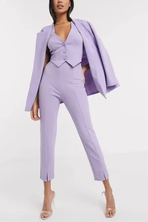 3 Piece Buttonless Peak Lapel Belted Waist Women's Suit (Blazer Vest Pants)