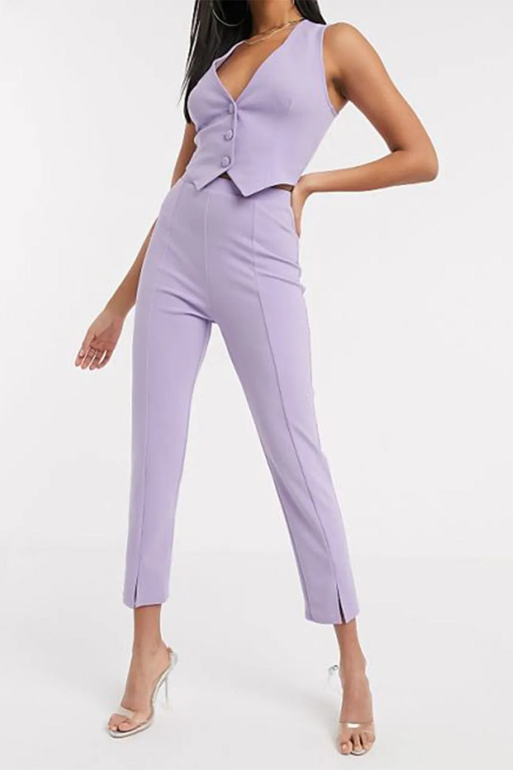 3 Piece Buttonless Peak Lapel Belted Waist Women's Suit (Blazer Vest Pants)
