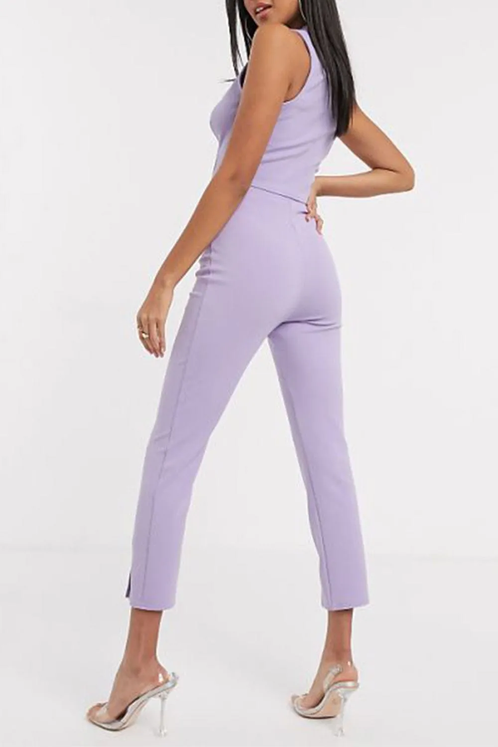 3 Piece Buttonless Peak Lapel Belted Waist Women's Suit (Blazer Vest Pants)