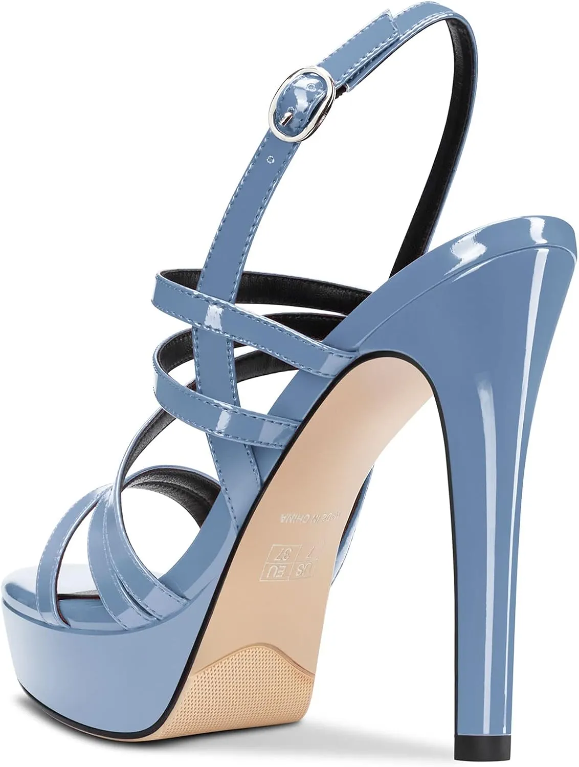 Aachcol Women Sandals Platform Peep Open Toe Backstrap Ankle Strap Slingback Stiletto High Heel Dress Shoes Pumps Wedding Patent 5 Inch