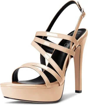 Aachcol Women Sandals Platform Peep Open Toe Backstrap Ankle Strap Slingback Stiletto High Heel Dress Shoes Pumps Wedding Patent 5 Inch