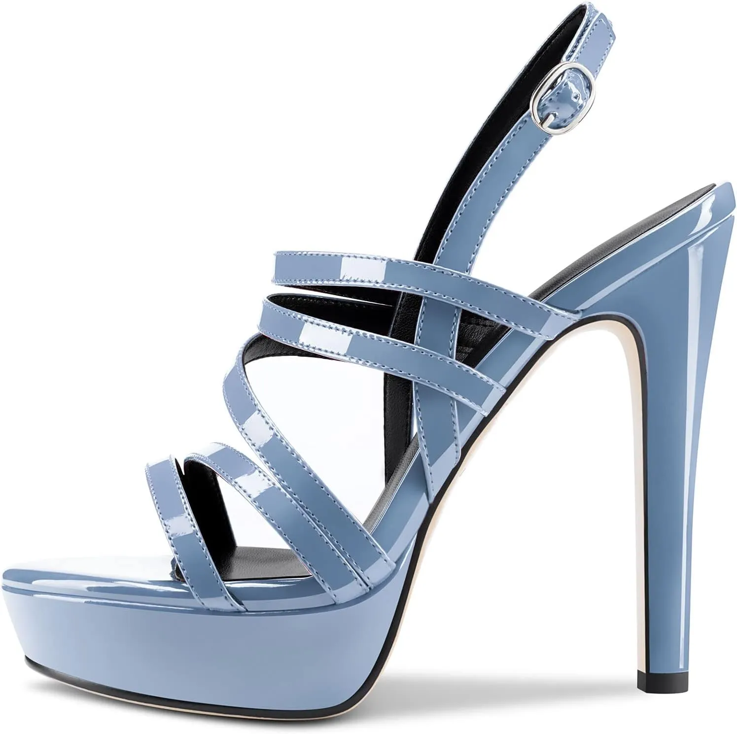 Aachcol Women Sandals Platform Peep Open Toe Backstrap Ankle Strap Slingback Stiletto High Heel Dress Shoes Pumps Wedding Patent 5 Inch