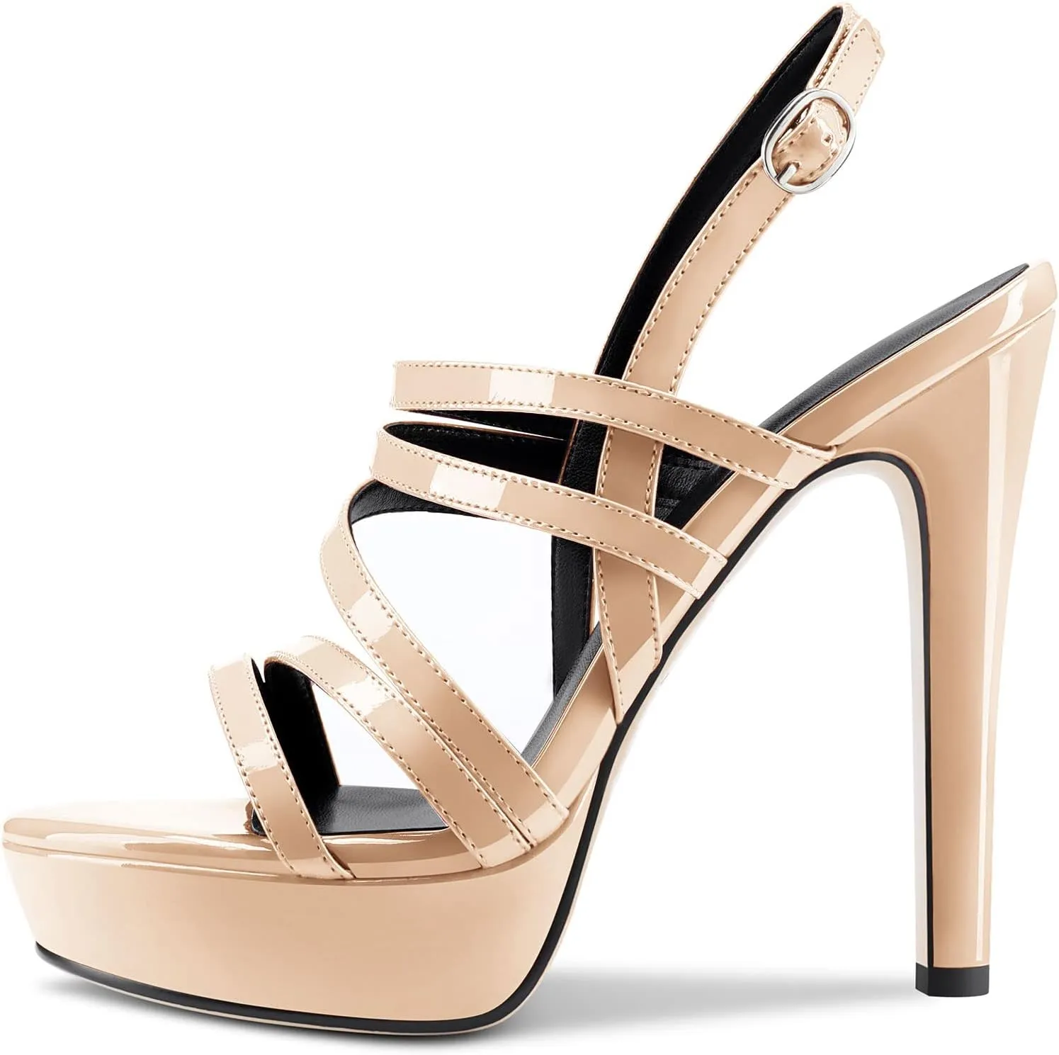 Aachcol Women Sandals Platform Peep Open Toe Backstrap Ankle Strap Slingback Stiletto High Heel Dress Shoes Pumps Wedding Patent 5 Inch