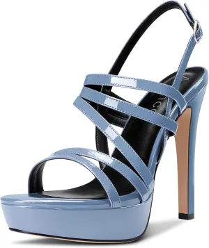 Aachcol Women Sandals Platform Peep Open Toe Backstrap Ankle Strap Slingback Stiletto High Heel Dress Shoes Pumps Wedding Patent 5 Inch