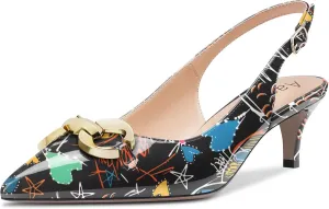 Aachcol Women Stiletto Mid Low Kitten Heel Pumps Backstrap Ankle Strap Slingback Pointed Toe Dress Shoes Office Party Wedding Patent 2 Inch