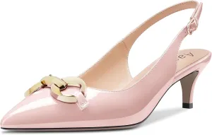 Aachcol Women Stiletto Mid Low Kitten Heel Pumps Backstrap Ankle Strap Slingback Pointed Toe Dress Shoes Office Party Wedding Patent 2 Inch