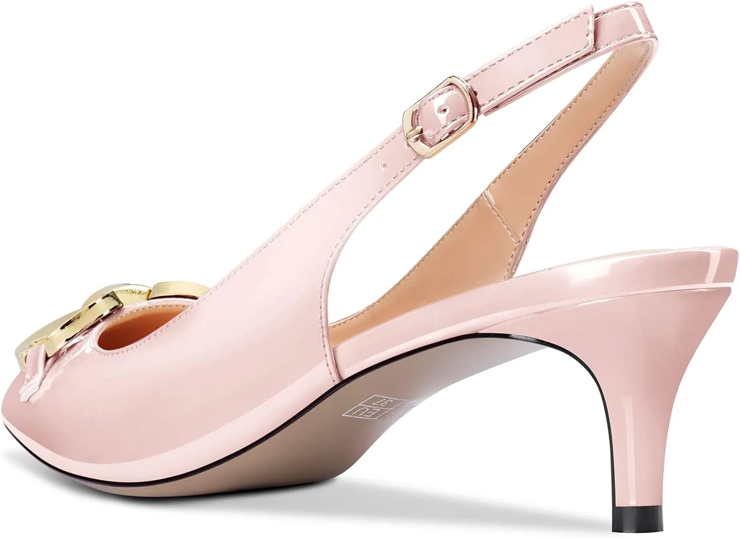 Aachcol Women Stiletto Mid Low Kitten Heel Pumps Backstrap Ankle Strap Slingback Pointed Toe Dress Shoes Office Party Wedding Patent 2 Inch