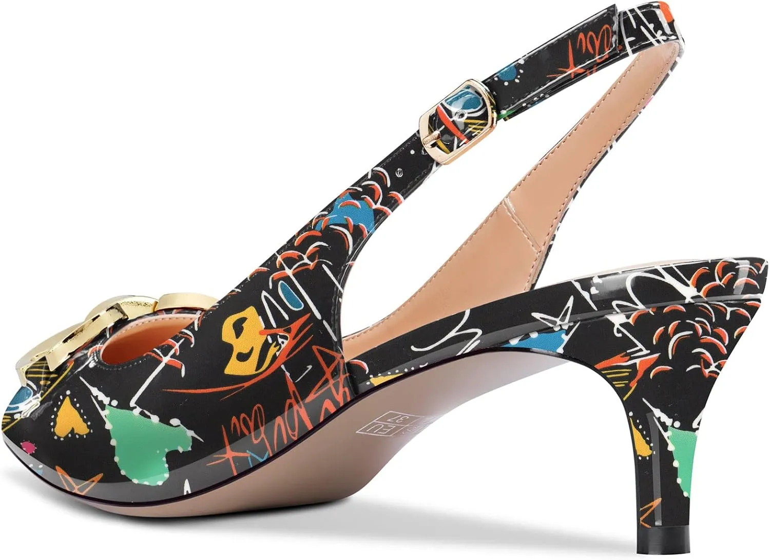 Aachcol Women Stiletto Mid Low Kitten Heel Pumps Backstrap Ankle Strap Slingback Pointed Toe Dress Shoes Office Party Wedding Patent 2 Inch