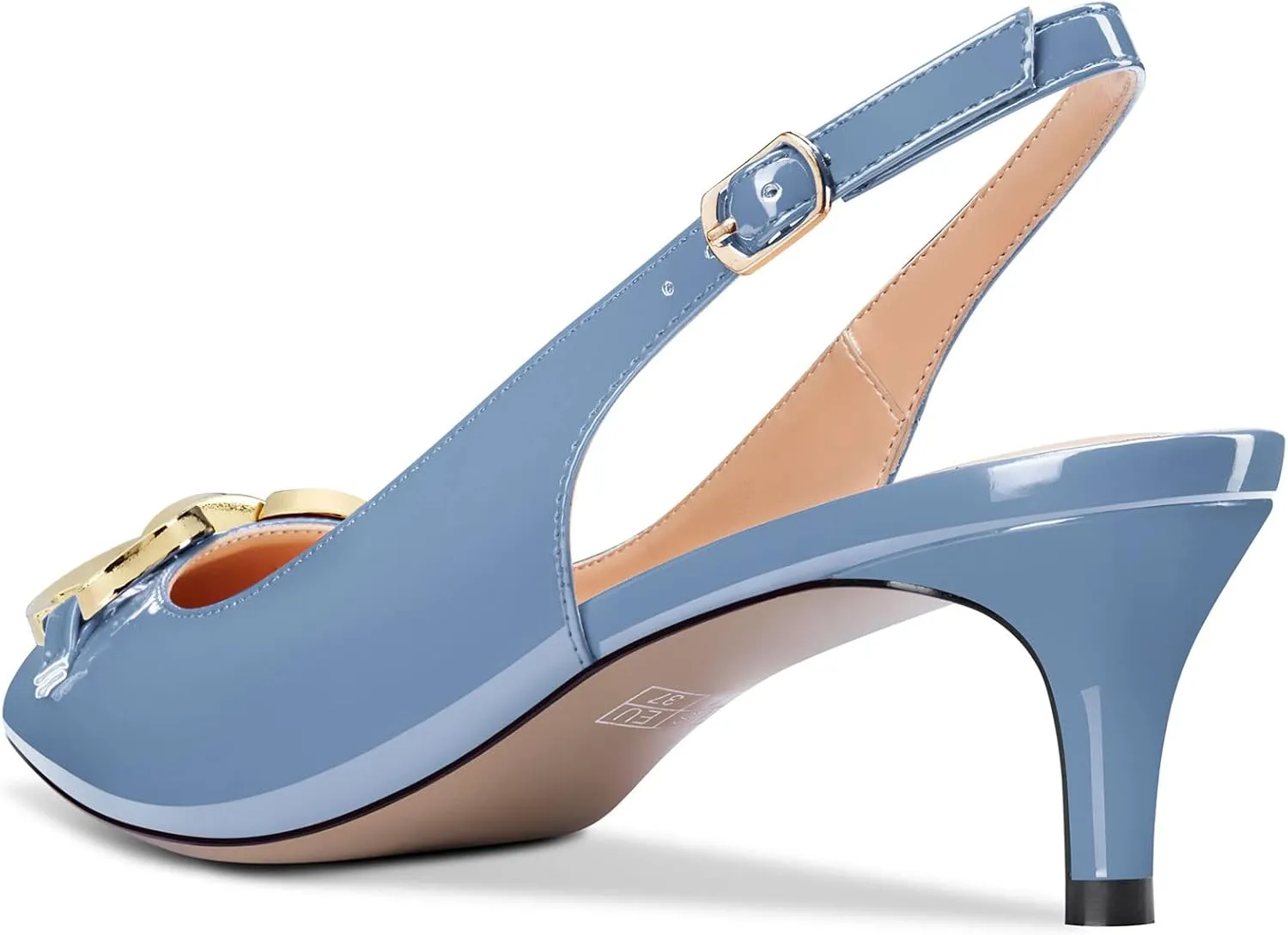 Aachcol Women Stiletto Mid Low Kitten Heel Pumps Backstrap Ankle Strap Slingback Pointed Toe Dress Shoes Office Party Wedding Patent 2 Inch