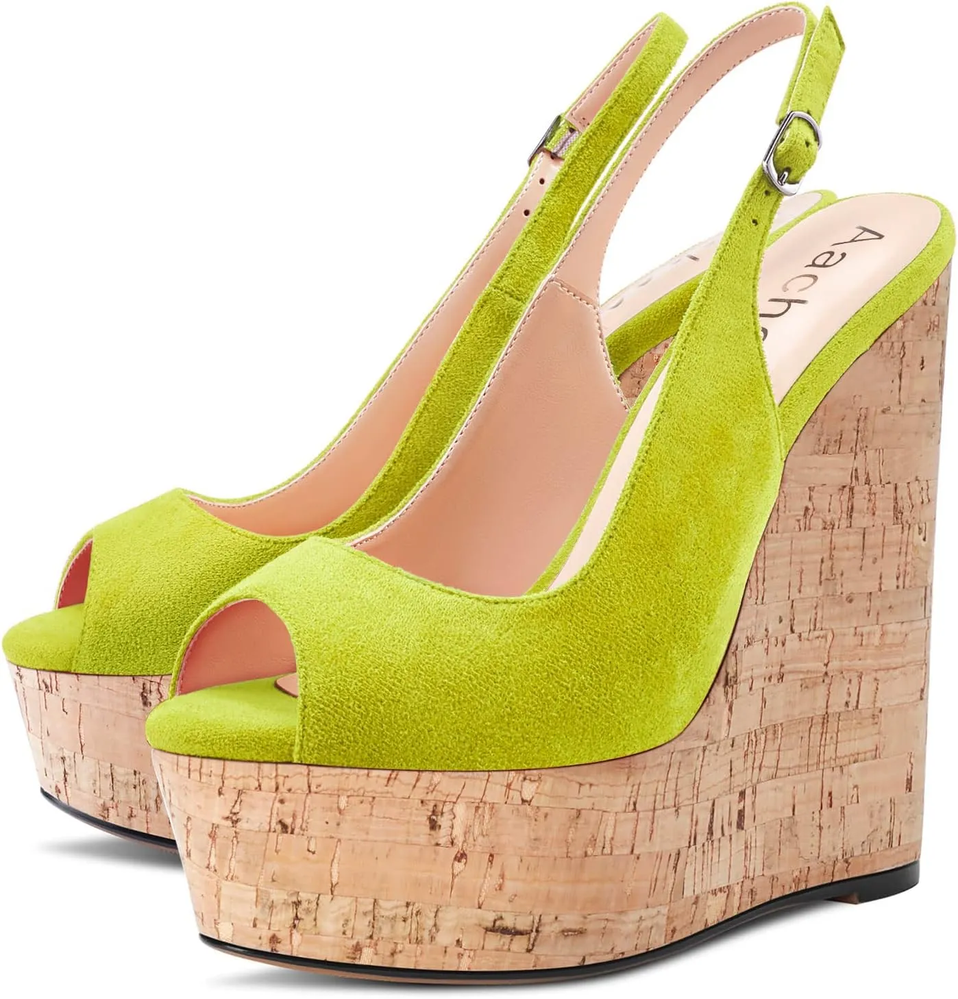 Aachcol Women Wedge Platform Pumps Peep Open Toe Ankle Strap Slingback Backstrap High Heel Dress Shoes Sandals Suede 6 Inch