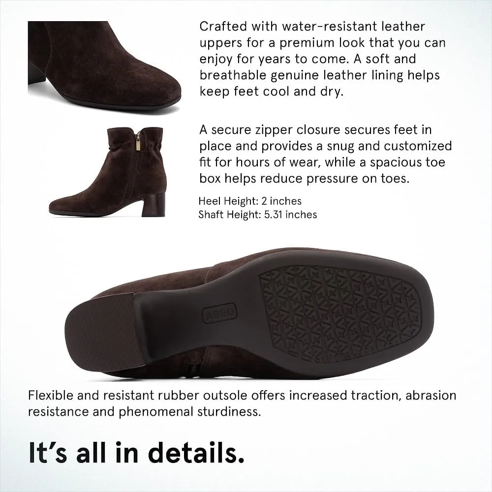 ABEO Avenue Mid Ankle Booties for Women | Fall Boots for Women | Water Resistant Leather | Built-In Orthotic Insole