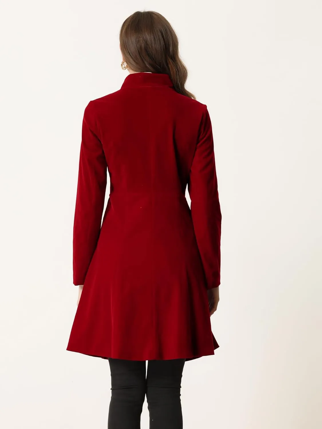 Allegra K Velvet A-Line Coat for Women's Christmas Double Breasted Winter Swing Coats