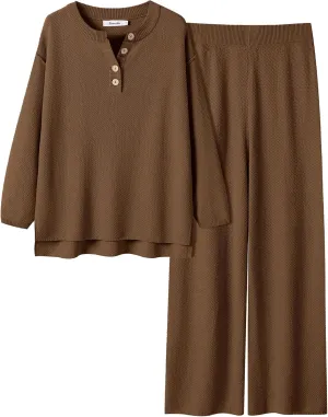 ANRABESS Women 2 Piece Outfits Oversized Loose Waffle Knit Sweater Set 2025 Fall Trendy Matching Lounge Sets Cozy Clothes