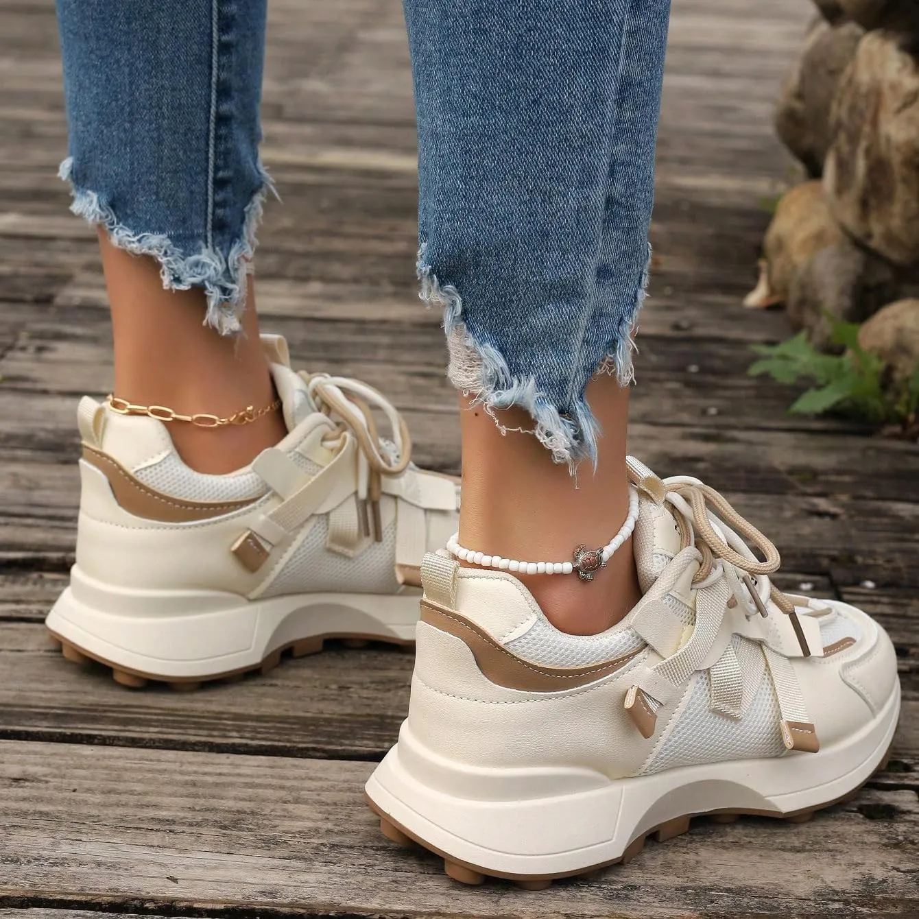 Autumn Ladies Casual Sneakers for Women Fashion Color Platform Shoes Mesh Breathable Lady Running Sporty Lace-up Shoes