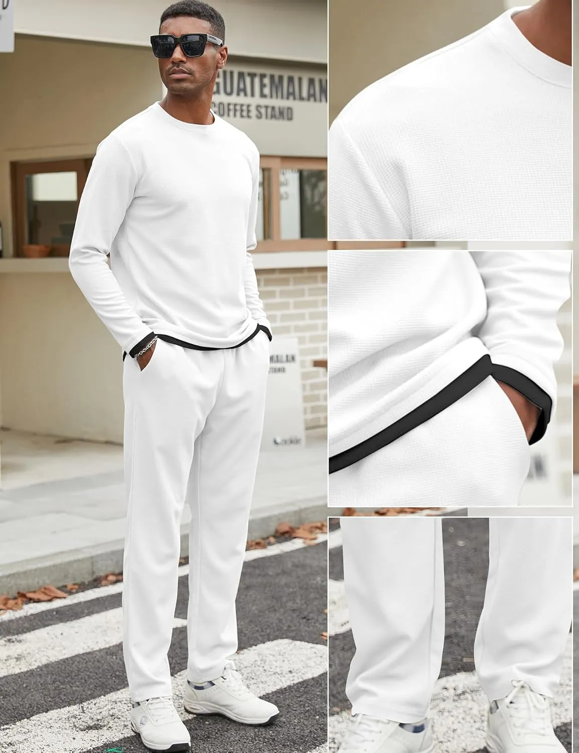 Babioboa Men's Long Sleeve Tracksuit Winter T Shirt & Pants set 2 Pockets Oversize Two Piece Casual Daily Duty-off
