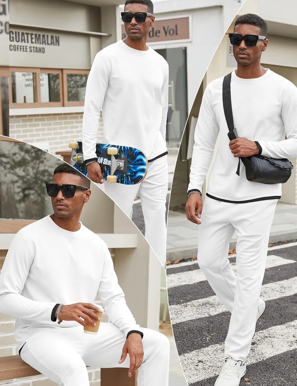 Babioboa Men's Long Sleeve Tracksuit Winter T Shirt & Pants set 2 Pockets Oversize Two Piece Casual Daily Duty-off