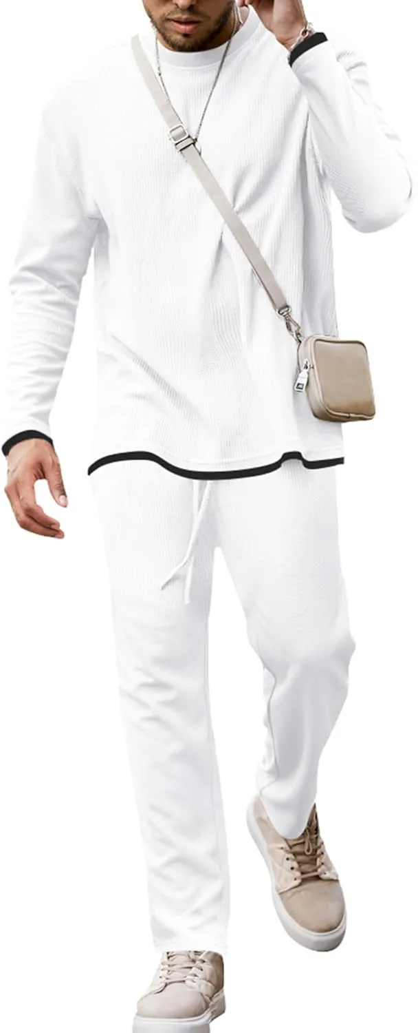 Babioboa Men's Long Sleeve Tracksuit Winter T Shirt & Pants set 2 Pockets Oversize Two Piece Casual Daily Duty-off