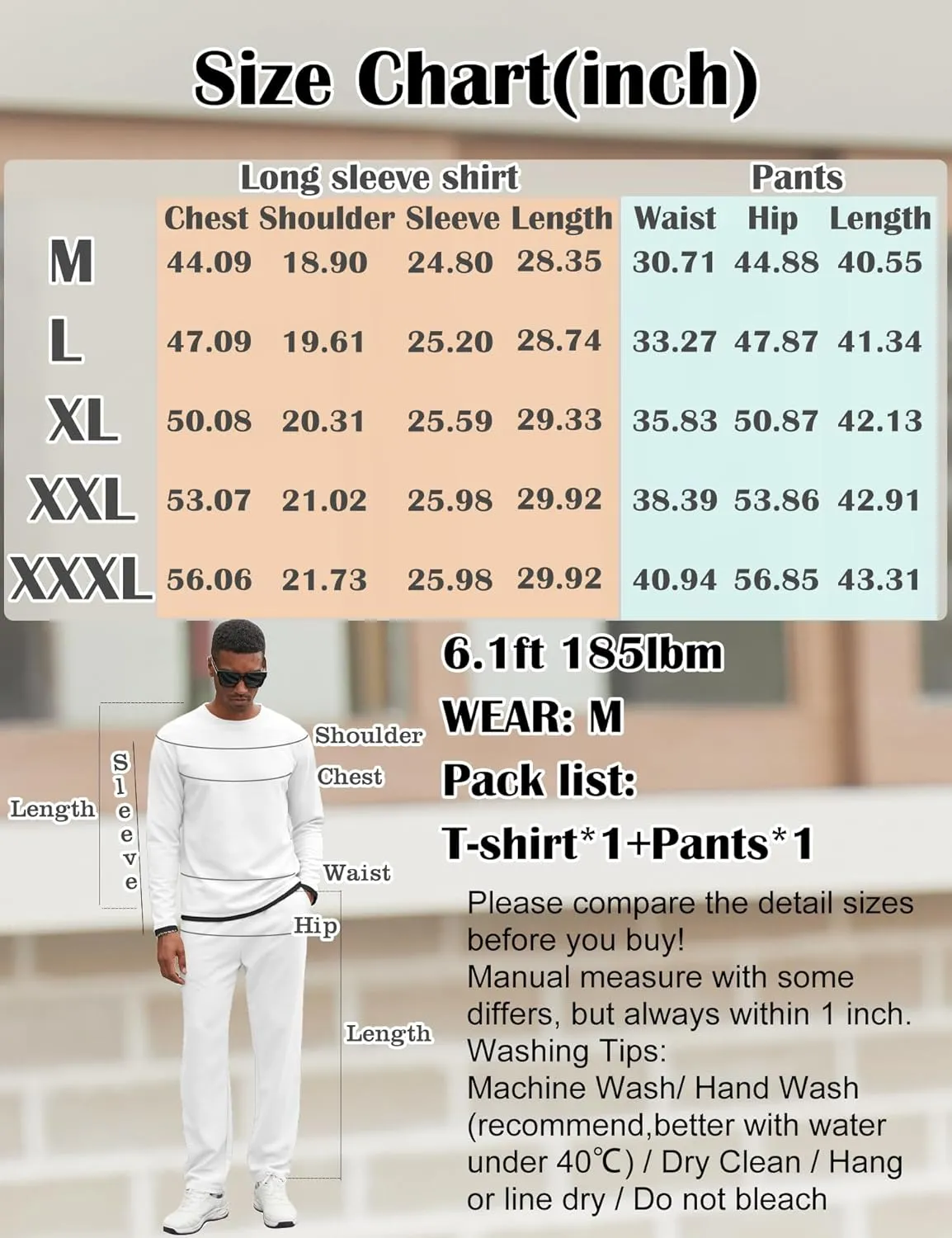 Babioboa Men's Long Sleeve Tracksuit Winter T Shirt & Pants set 2 Pockets Oversize Two Piece Casual Daily Duty-off