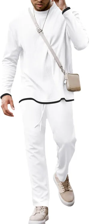 Babioboa Men's Long Sleeve Tracksuit Winter T Shirt & Pants set 2 Pockets Oversize Two Piece Casual Daily Duty-off