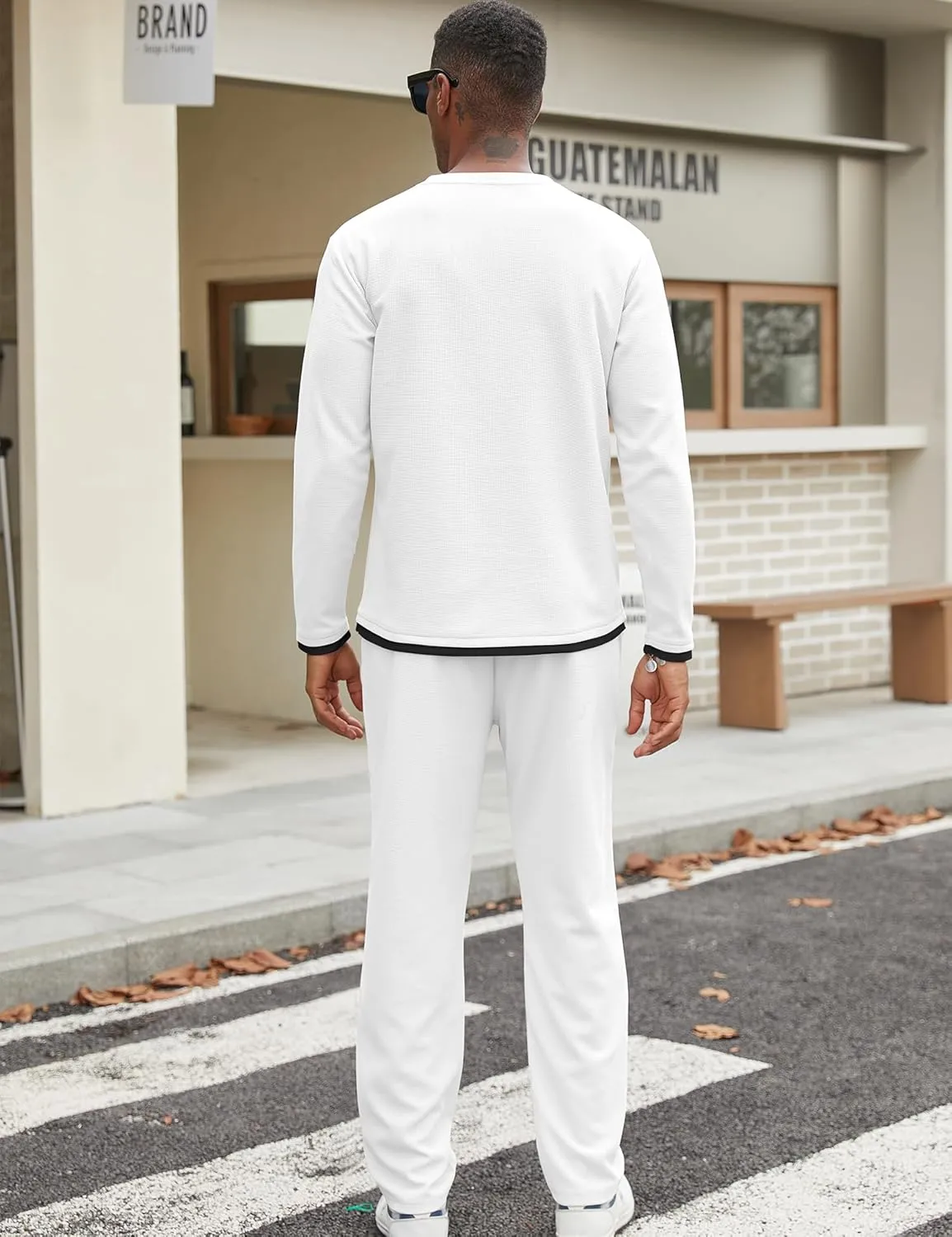 Babioboa Men's Long Sleeve Tracksuit Winter T Shirt & Pants set 2 Pockets Oversize Two Piece Casual Daily Duty-off