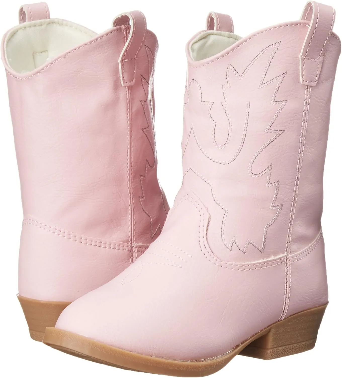 Baby Deer, Faux-leather, Rubber-soled, Kids Pointed Toe Western Boot for Boy or Girl Children with Ornamental Cowboy Stitching