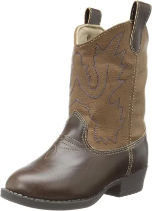 Baby Deer, Faux-leather, Rubber-soled, Kids Pointed Toe Western Boot for Boy or Girl Children with Ornamental Cowboy Stitching