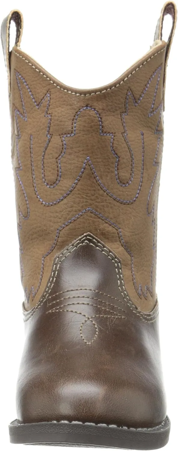 Baby Deer, Faux-leather, Rubber-soled, Kids Pointed Toe Western Boot for Boy or Girl Children with Ornamental Cowboy Stitching