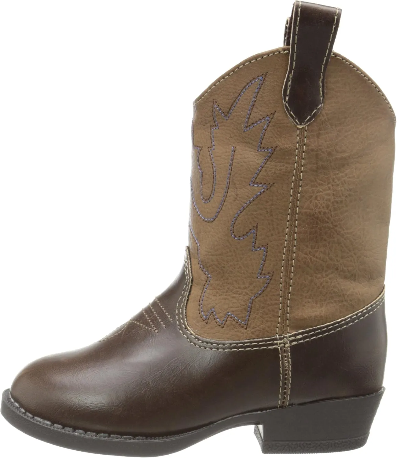 Baby Deer, Faux-leather, Rubber-soled, Kids Pointed Toe Western Boot for Boy or Girl Children with Ornamental Cowboy Stitching