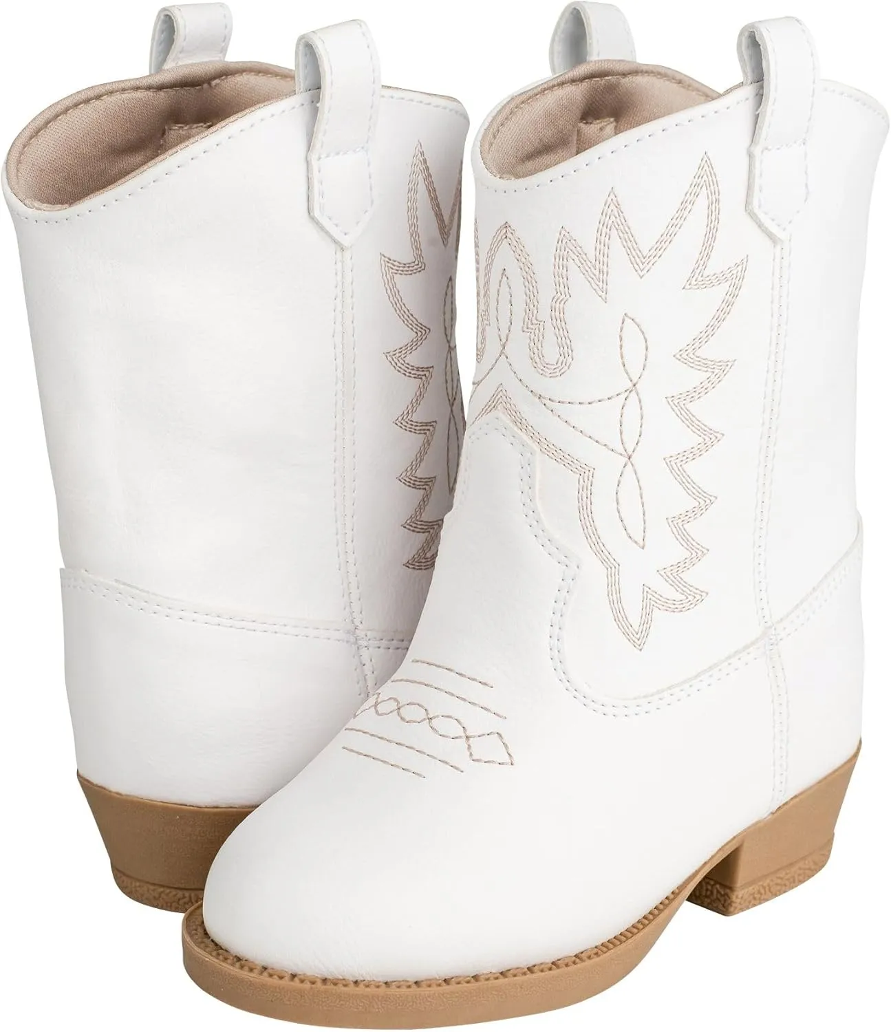 Baby Deer, Faux-leather, Rubber-soled, Kids Pointed Toe Western Boot for Boy or Girl Children with Ornamental Cowboy Stitching