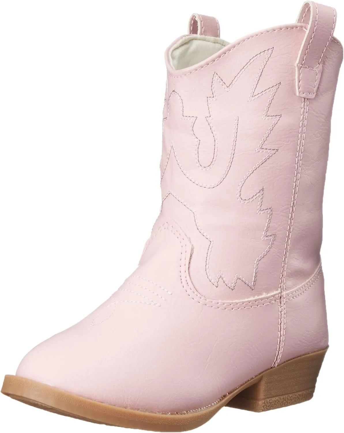 Baby Deer, Faux-leather, Rubber-soled, Kids Pointed Toe Western Boot for Boy or Girl Children with Ornamental Cowboy Stitching