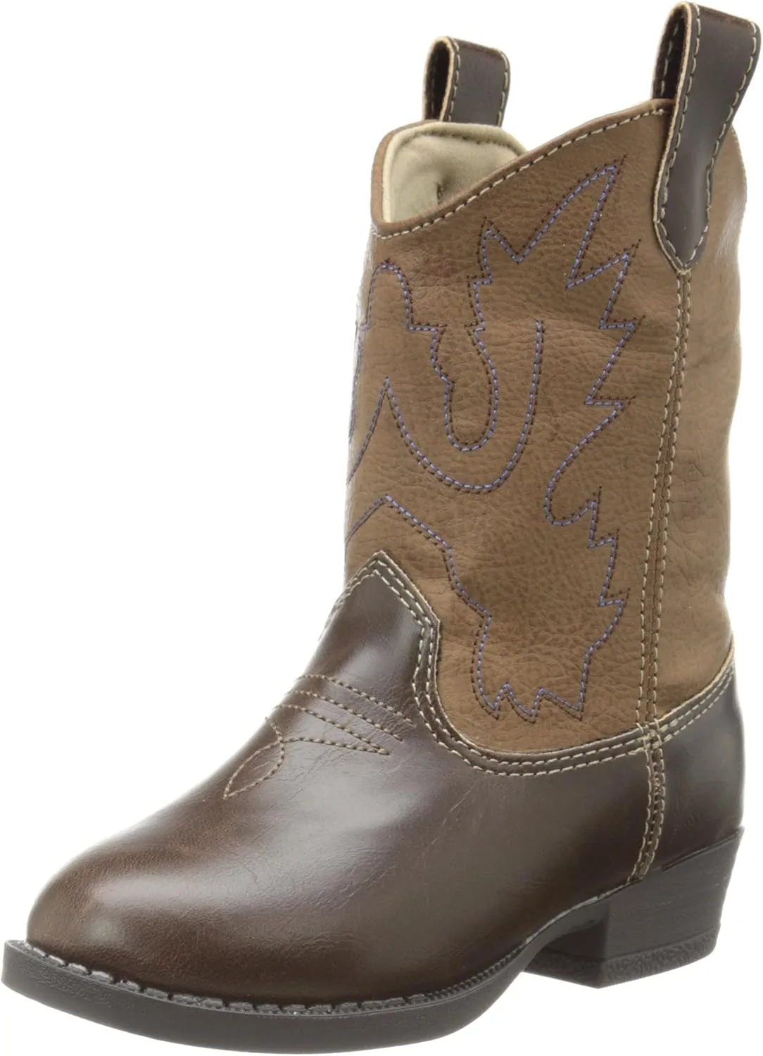 Baby Deer, Faux-leather, Rubber-soled, Kids Pointed Toe Western Boot for Boy or Girl Children with Ornamental Cowboy Stitching