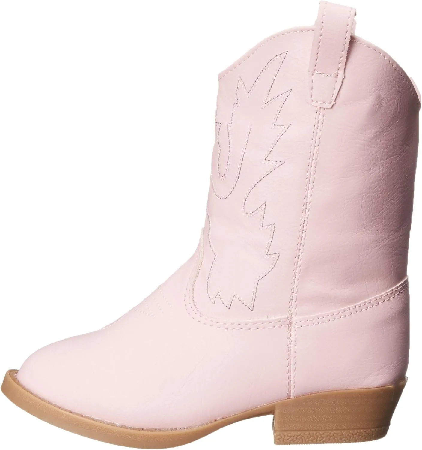 Baby Deer, Faux-leather, Rubber-soled, Kids Pointed Toe Western Boot for Boy or Girl Children with Ornamental Cowboy Stitching