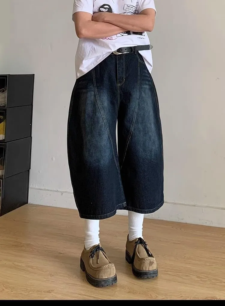 Baggy Jorts Men Y2k Grunge Jean Shorts Summer Wide Leg Long Jorts Loose Fit Hip Hop Denim Shorts Streetwear Clothes