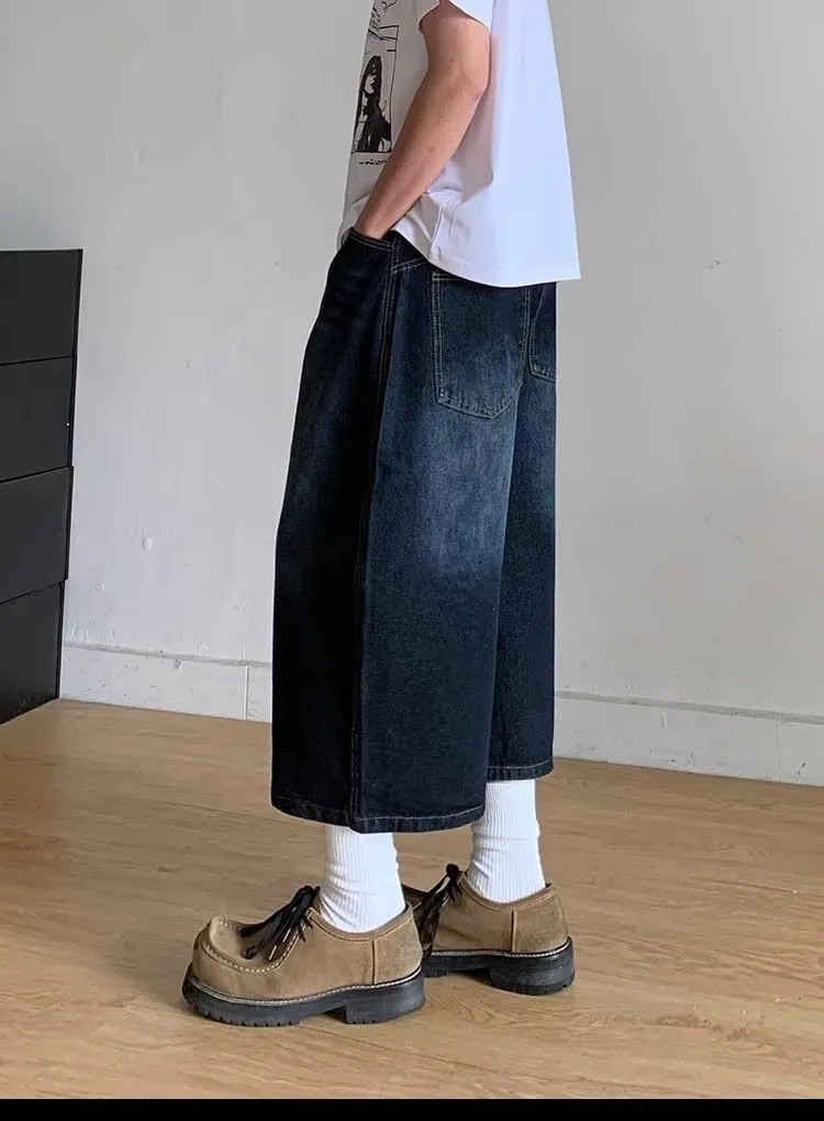 Baggy Jorts Men Y2k Grunge Jean Shorts Summer Wide Leg Long Jorts Loose Fit Hip Hop Denim Shorts Streetwear Clothes