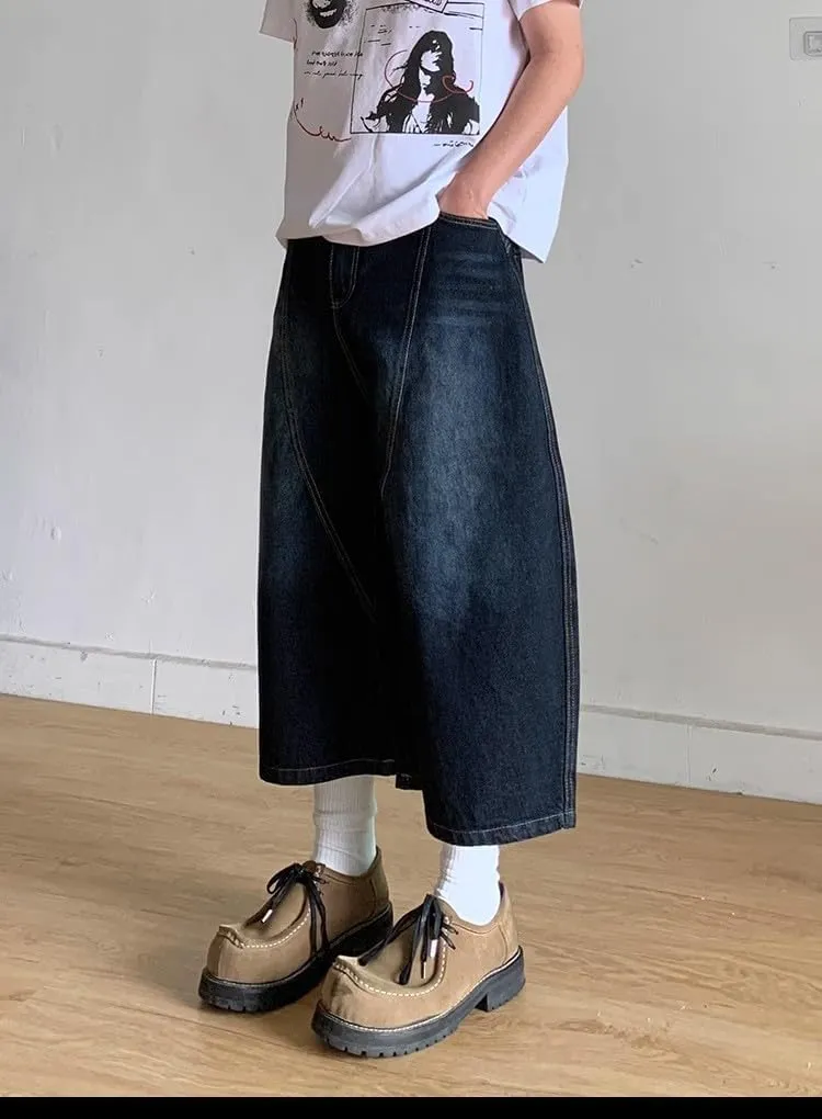 Baggy Jorts Men Y2k Grunge Jean Shorts Summer Wide Leg Long Jorts Loose Fit Hip Hop Denim Shorts Streetwear Clothes