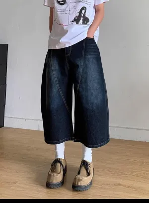 Baggy Jorts Men Y2k Grunge Jean Shorts Summer Wide Leg Long Jorts Loose Fit Hip Hop Denim Shorts Streetwear Clothes