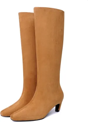 Beauty Cry Knee High Boots Women Square Toe Low Kitten Heel Tall Boots