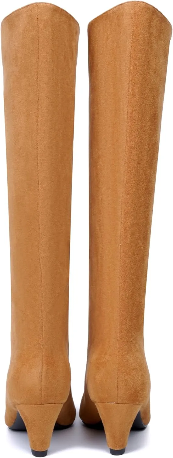 Beauty Cry Knee High Boots Women Square Toe Low Kitten Heel Tall Boots