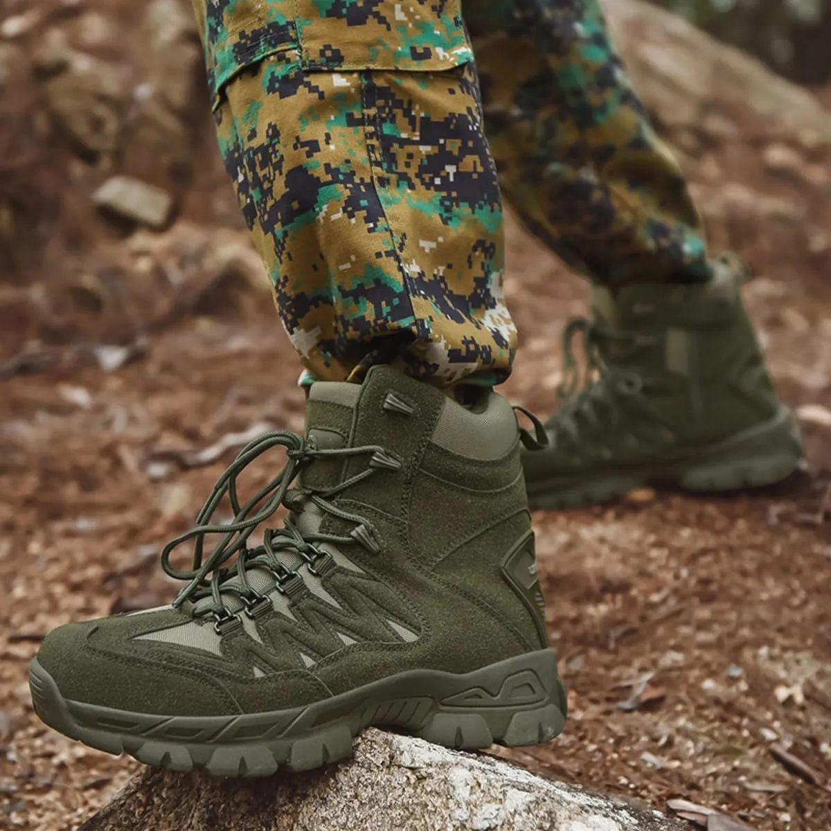 Bitiger Men's Combat Boots with Side Zipper Velcro and Casual Outdoor Mountaineering Trekking Commando Tactical Boots
