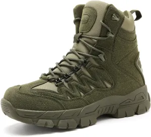 Bitiger Men's Combat Boots with Side Zipper Velcro and Casual Outdoor Mountaineering Trekking Commando Tactical Boots